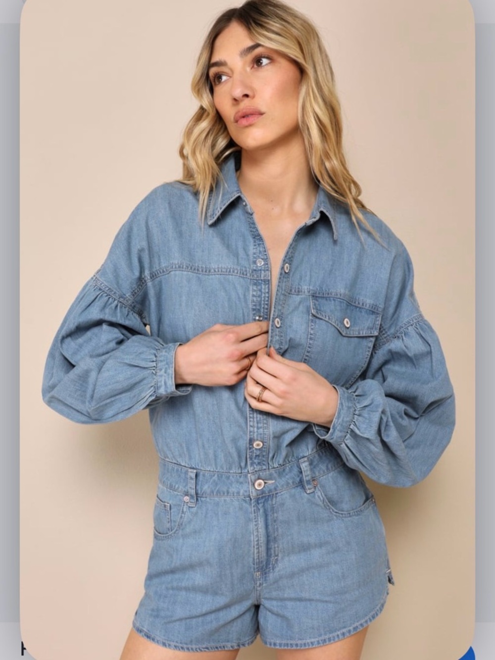 Light Blue Denim Jacket Romper - Women